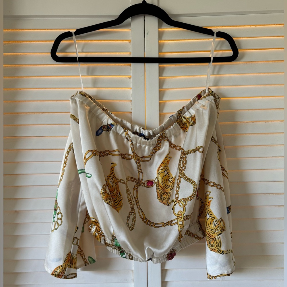 PrettyLittleThing tiger print off the shoulder top